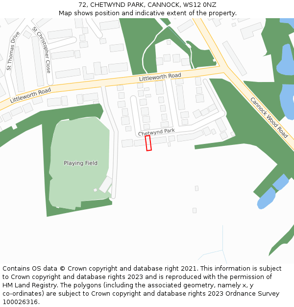 72, CHETWYND PARK, CANNOCK, WS12 0NZ: Location map and indicative extent of plot