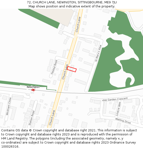 72, CHURCH LANE, NEWINGTON, SITTINGBOURNE, ME9 7JU: Location map and indicative extent of plot