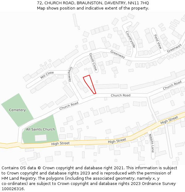 72, CHURCH ROAD, BRAUNSTON, DAVENTRY, NN11 7HQ: Location map and indicative extent of plot