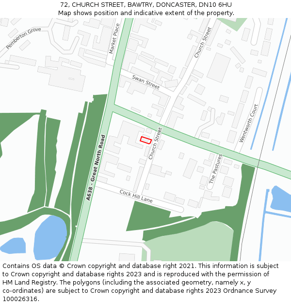 72, CHURCH STREET, BAWTRY, DONCASTER, DN10 6HU: Location map and indicative extent of plot