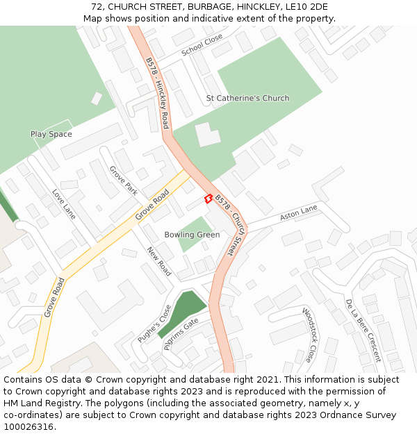 72, CHURCH STREET, BURBAGE, HINCKLEY, LE10 2DE: Location map and indicative extent of plot