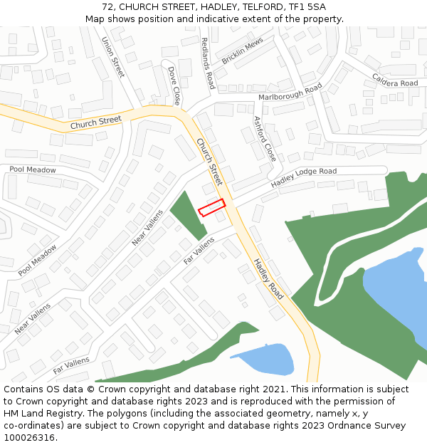 72, CHURCH STREET, HADLEY, TELFORD, TF1 5SA: Location map and indicative extent of plot