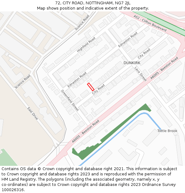 72, CITY ROAD, NOTTINGHAM, NG7 2JL: Location map and indicative extent of plot