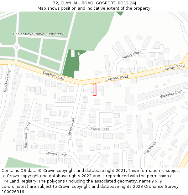 72, CLAYHALL ROAD, GOSPORT, PO12 2AJ: Location map and indicative extent of plot