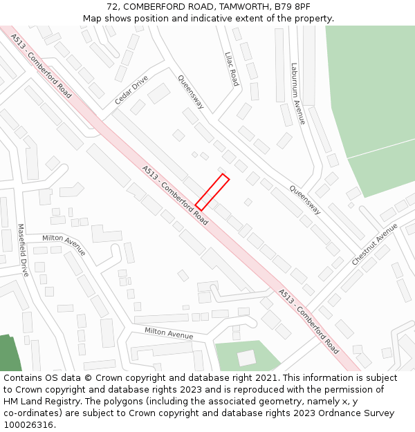 72, COMBERFORD ROAD, TAMWORTH, B79 8PF: Location map and indicative extent of plot