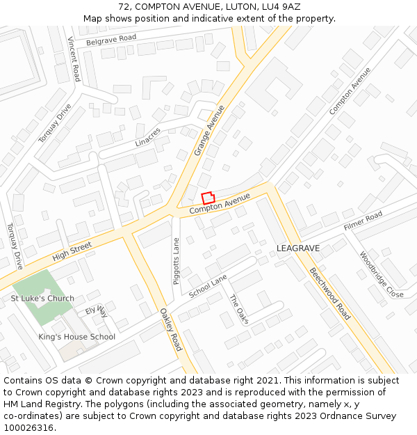 72, COMPTON AVENUE, LUTON, LU4 9AZ: Location map and indicative extent of plot