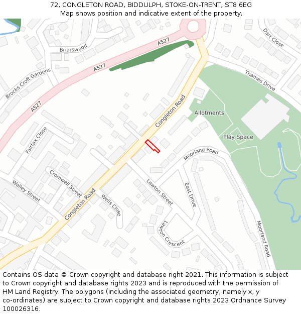 72, CONGLETON ROAD, BIDDULPH, STOKE-ON-TRENT, ST8 6EG: Location map and indicative extent of plot