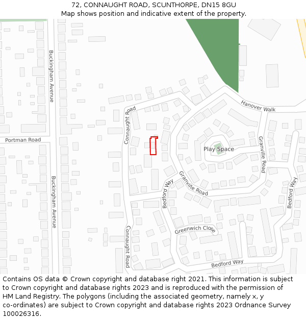 72, CONNAUGHT ROAD, SCUNTHORPE, DN15 8GU: Location map and indicative extent of plot