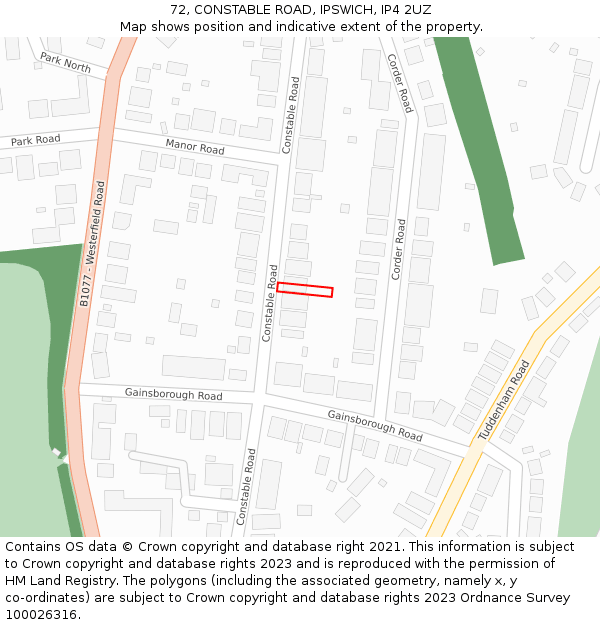 72, CONSTABLE ROAD, IPSWICH, IP4 2UZ: Location map and indicative extent of plot
