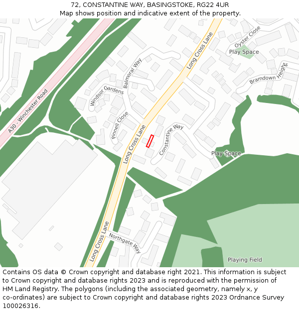 72, CONSTANTINE WAY, BASINGSTOKE, RG22 4UR: Location map and indicative extent of plot
