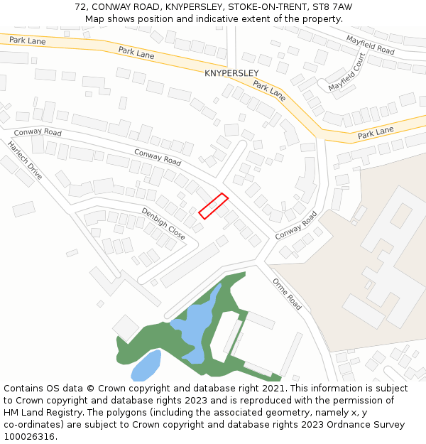 72, CONWAY ROAD, KNYPERSLEY, STOKE-ON-TRENT, ST8 7AW: Location map and indicative extent of plot