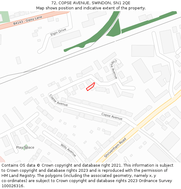 72, COPSE AVENUE, SWINDON, SN1 2QE: Location map and indicative extent of plot