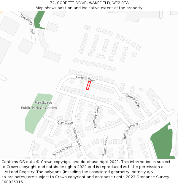 72, CORBETT DRIVE, WAKEFIELD, WF2 9EA: Location map and indicative extent of plot