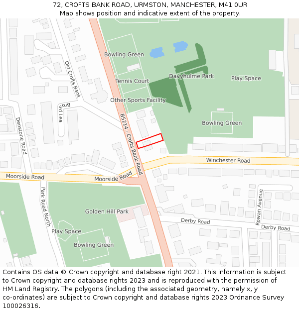 72, CROFTS BANK ROAD, URMSTON, MANCHESTER, M41 0UR: Location map and indicative extent of plot