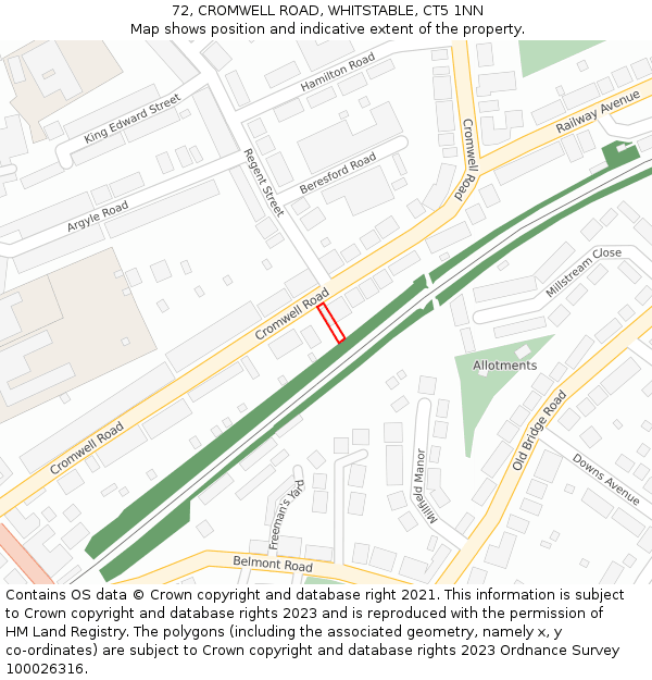 72, CROMWELL ROAD, WHITSTABLE, CT5 1NN: Location map and indicative extent of plot