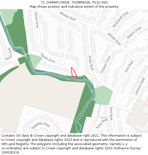 72, DARWIN DRIVE, TONBRIDGE, TN10 4SD: Location map and indicative extent of plot