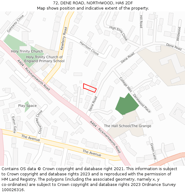 72, DENE ROAD, NORTHWOOD, HA6 2DF: Location map and indicative extent of plot