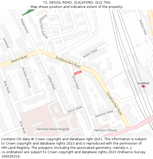 72, DENZIL ROAD, GUILDFORD, GU2 7NG: Location map and indicative extent of plot