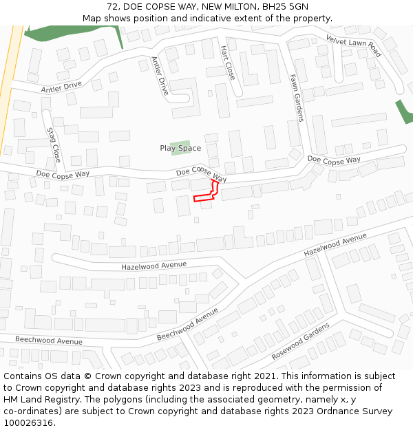 72, DOE COPSE WAY, NEW MILTON, BH25 5GN: Location map and indicative extent of plot