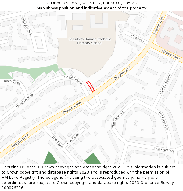 72, DRAGON LANE, WHISTON, PRESCOT, L35 2UG: Location map and indicative extent of plot