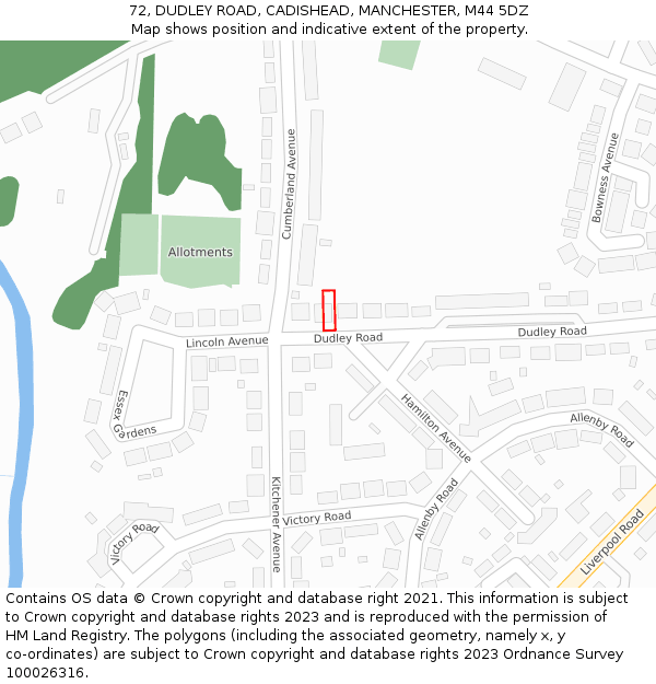 72, DUDLEY ROAD, CADISHEAD, MANCHESTER, M44 5DZ: Location map and indicative extent of plot