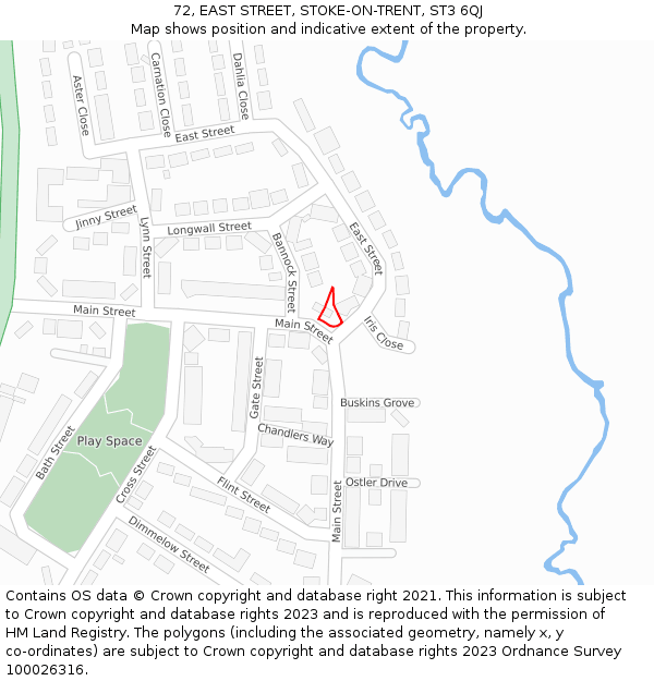 72, EAST STREET, STOKE-ON-TRENT, ST3 6QJ: Location map and indicative extent of plot