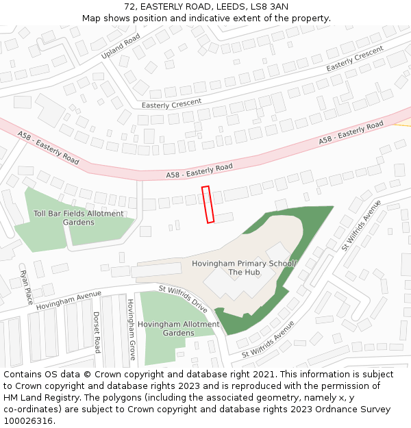 72, EASTERLY ROAD, LEEDS, LS8 3AN: Location map and indicative extent of plot