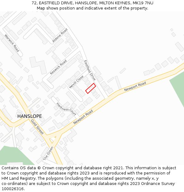 72, EASTFIELD DRIVE, HANSLOPE, MILTON KEYNES, MK19 7NU: Location map and indicative extent of plot