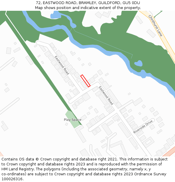 72, EASTWOOD ROAD, BRAMLEY, GUILDFORD, GU5 0DU: Location map and indicative extent of plot
