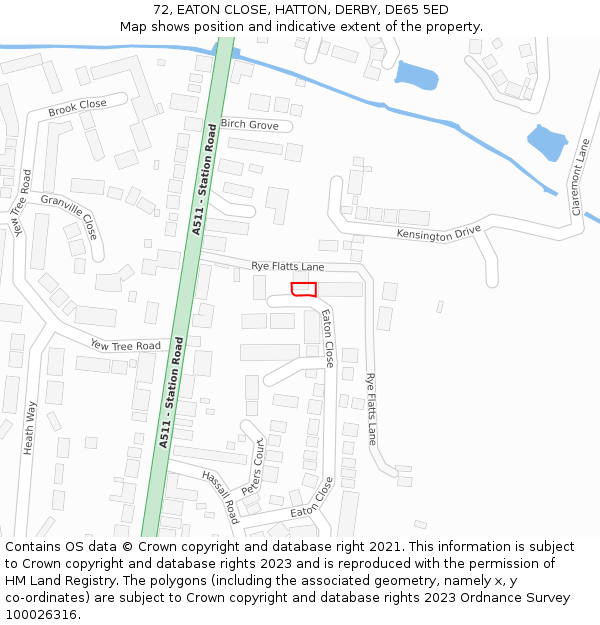 72, EATON CLOSE, HATTON, DERBY, DE65 5ED: Location map and indicative extent of plot