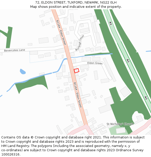 72, ELDON STREET, TUXFORD, NEWARK, NG22 0LH: Location map and indicative extent of plot