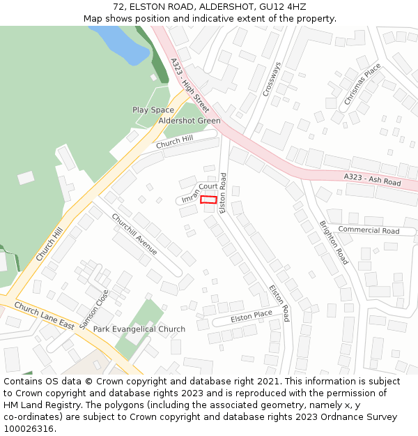 72, ELSTON ROAD, ALDERSHOT, GU12 4HZ: Location map and indicative extent of plot