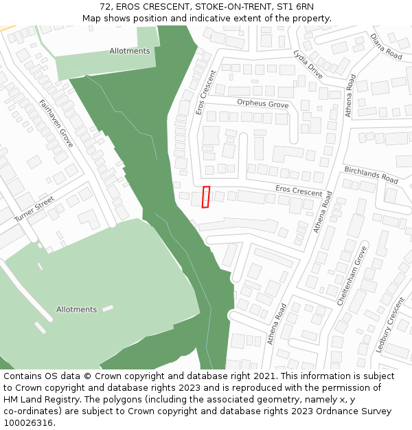 72, EROS CRESCENT, STOKE-ON-TRENT, ST1 6RN: Location map and indicative extent of plot