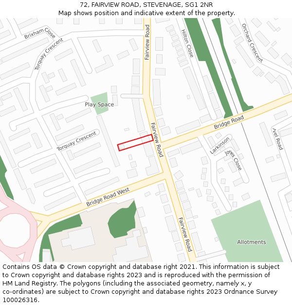 72, FAIRVIEW ROAD, STEVENAGE, SG1 2NR: Location map and indicative extent of plot