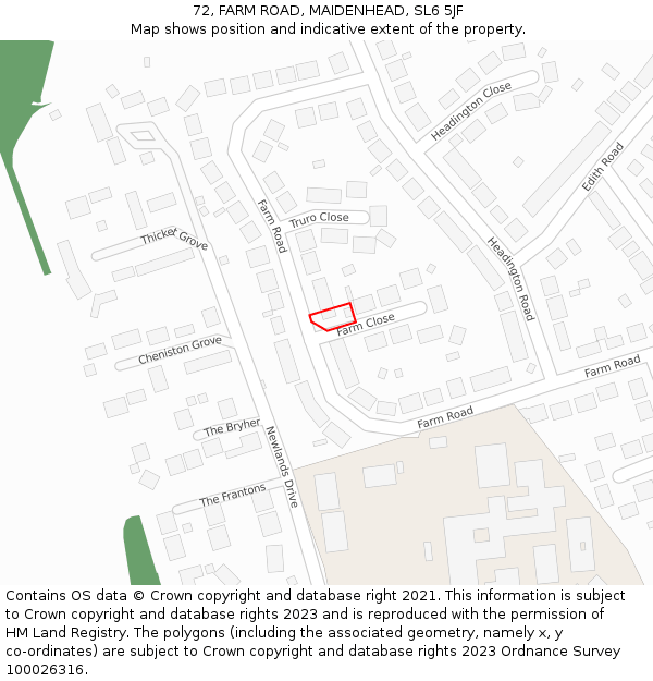 72, FARM ROAD, MAIDENHEAD, SL6 5JF: Location map and indicative extent of plot