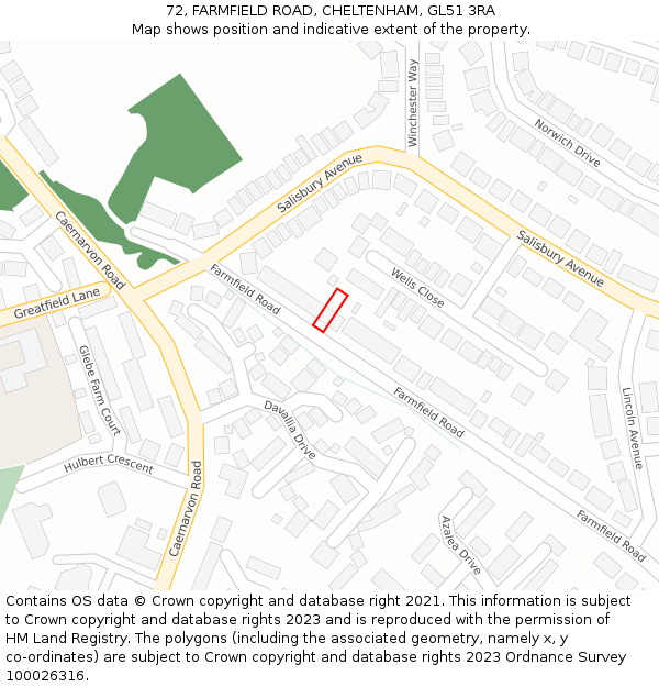 72, FARMFIELD ROAD, CHELTENHAM, GL51 3RA: Location map and indicative extent of plot