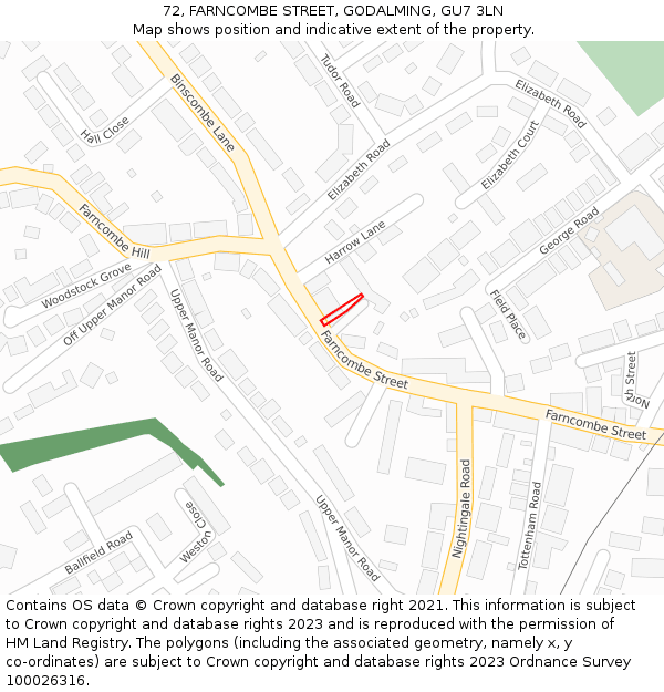 72, FARNCOMBE STREET, GODALMING, GU7 3LN: Location map and indicative extent of plot