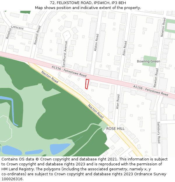 72, FELIXSTOWE ROAD, IPSWICH, IP3 8EH: Location map and indicative extent of plot