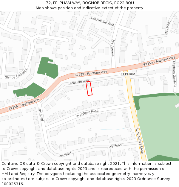 72, FELPHAM WAY, BOGNOR REGIS, PO22 8QU: Location map and indicative extent of plot