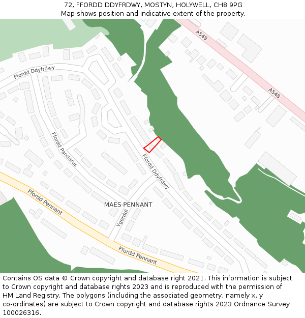 72, FFORDD DDYFRDWY, MOSTYN, HOLYWELL, CH8 9PG: Location map and indicative extent of plot