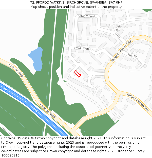 72, FFORDD WATKINS, BIRCHGROVE, SWANSEA, SA7 0HP: Location map and indicative extent of plot