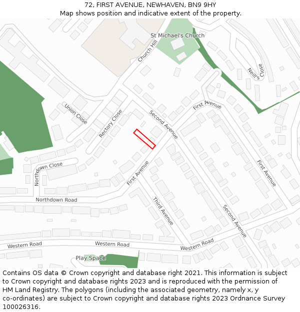 72, FIRST AVENUE, NEWHAVEN, BN9 9HY: Location map and indicative extent of plot