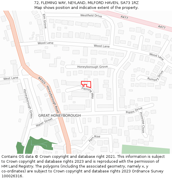 72, FLEMING WAY, NEYLAND, MILFORD HAVEN, SA73 1RZ: Location map and indicative extent of plot