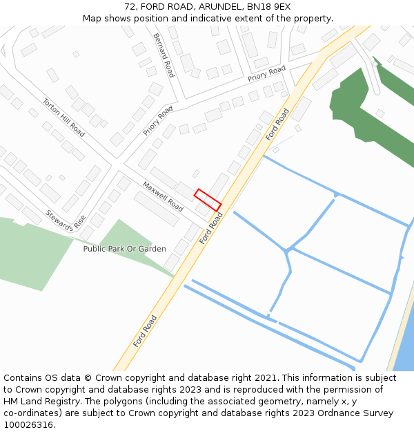 72, FORD ROAD, ARUNDEL, BN18 9EX: Location map and indicative extent of plot