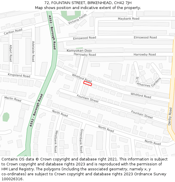 72, FOUNTAIN STREET, BIRKENHEAD, CH42 7JH: Location map and indicative extent of plot
