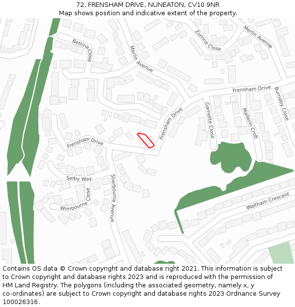 72, FRENSHAM DRIVE, NUNEATON, CV10 9NR: Location map and indicative extent of plot