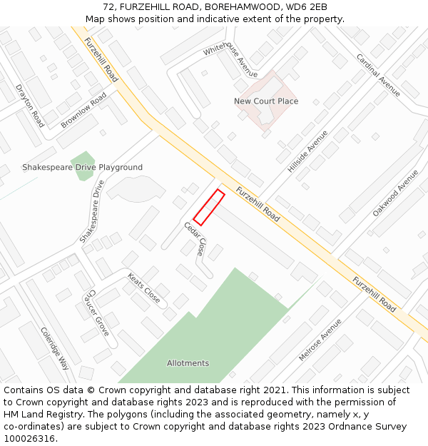 72, FURZEHILL ROAD, BOREHAMWOOD, WD6 2EB: Location map and indicative extent of plot