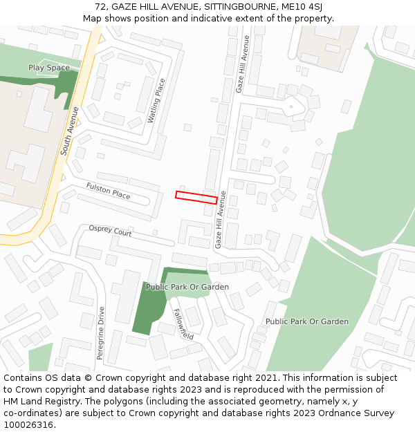 72, GAZE HILL AVENUE, SITTINGBOURNE, ME10 4SJ: Location map and indicative extent of plot