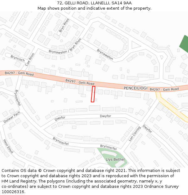 72, GELLI ROAD, LLANELLI, SA14 9AA: Location map and indicative extent of plot