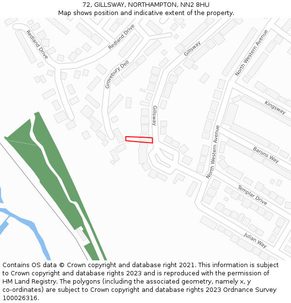 72, GILLSWAY, NORTHAMPTON, NN2 8HU: Location map and indicative extent of plot